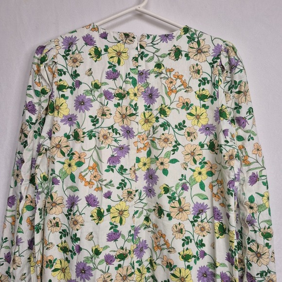 LOFT Women 8 Linen Blend Floral Long Sleeve Shift Dress Whisper White Romantic - Picture 7 of 11